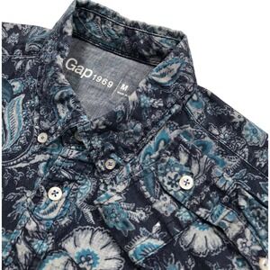Gap 1969 Button‎ Shirt Mens M Blue Indigo Paisley Floral Long Sleeve Heavyweight
